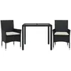 vidaXL Ensemble à manger de jardin et coussins 3 pcs noir rotin verre