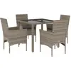 vidaXL Ensemble à manger de jardin et coussins 5 pcs gris rotin verre