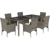 vidaXL Ensemble à manger de jardin et coussins 7 pcs gris rotin verre
