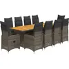 vidaXL Ensemble de bistro de jardin 11 pcs coussins gris poly rotin