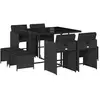 vidaXL Ensemble à manger de jardin 9pcs coussins noir résine tressée