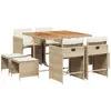 vidaXL Ensemble à manger de jardin et coussins 9 pcs beige Poly rotin