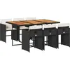 vidaXL Ensemble à manger de jardin coussins 7pcs Noir Résine tressée