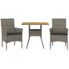 vidaXL Ensemble à manger de jardin et coussins 3 pcs gris rotin verre