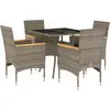 vidaXL Ensemble à manger de jardin et coussins 5 pcs gris rotin verre