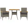 vidaXL Ensemble à manger de jardin et coussins 3 pcs gris rotin acacia