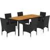 vidaXL Ensemble à manger de jardin et coussins 7pcs noir rotin acacia