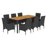 vidaXL Ensemble à manger de jardin et coussins 9 pcs noir rotin acacia