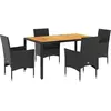 vidaXL Ensemble à manger de jardin et coussins 5 pcs noir rotin acacia
