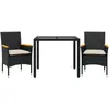 vidaXL Ensemble à manger de jardin et coussins 3 pcs noir rotin verre
