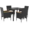 vidaXL Ensemble à manger de jardin et coussins 5 pcs noir rotin verre