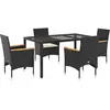 vidaXL Ensemble à manger de jardin et coussins 5 pcs noir rotin verre