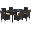 vidaXL Ensemble à manger de jardin et coussins 7 pcs noir rotin acacia