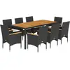 vidaXL Ensemble à manger de jardin et coussins 9 pcs noir rotin acacia