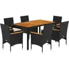 vidaXL Ensemble à manger de jardin et coussins 7pcs noir rotin acacia