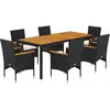 vidaXL Ensemble à manger de jardin et coussins 7pcs noir rotin acacia