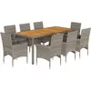 vidaXL Ensemble à manger de jardin et coussins 9 pcs gris rotin acacia