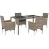 vidaXL Ensemble à manger de jardin et coussins 5 pcs gris rotin verre