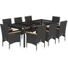 vidaXL Ensemble à manger de jardin et coussins 9 pcs noir rotin verre
