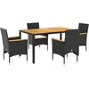 vidaXL Ensemble à manger de jardin et coussins 5 pcs noir rotin acacia
