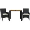 vidaXL Ensemble à manger de jardin et coussins 3 pcs noir rotin acacia