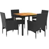 vidaXL Ensemble à manger de jardin et coussins 5 pcs noir rotin acacia