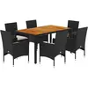 vidaXL Ensemble à manger de jardin et coussins 7pcs noir rotin acacia