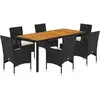 vidaXL Ensemble à manger de jardin et coussins 7pcs noir rotin acacia