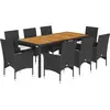 vidaXL Ensemble à manger de jardin et coussins 9 pcs noir rotin acacia