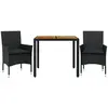 vidaXL Ensemble à manger de jardin et coussins 3 pcs noir rotin acacia