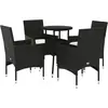 vidaXL Ensemble à manger de jardin et coussins 5 pcs noir rotin verre