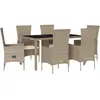 vidaXL Ensemble à manger de jardin et coussins 7 pcs beige poly rotin