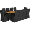 vidaXL Ensemble à manger de jardin 11 pcs coussins noir résine tressée