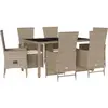 vidaXL Ensemble à manger de jardin et coussins 7 pcs beige poly rotin