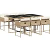 vidaXL Ensemble à manger de jardin et coussins 7 pcs beige poly rotin