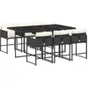 vidaXL Ensemble à manger de jardin coussins 7pcs Noir Résine tressée