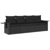 vidaXL Salon de jardin 4 pcs avec coussins noir résine tressée