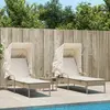 vidaXL Chaises longues lot de 2 avec auvents et table beige poly rotin