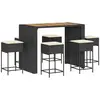 vidaXL Ensemble de bar de jardin 7 pcs avec coussins noir poly rotin