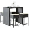 vidaXL Ensemble de bar de jardin 5 pcs avec coussins noir poly rotin