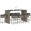 vidaXL Ensemble de bar de jardin 9 pcs avec coussins gris poly rotin