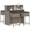 vidaXL Ensemble de bar de jardin 5 pcs avec coussins gris poly rotin