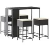 vidaXL Ensemble de bar de jardin 5 pcs avec coussins noir poly rotin