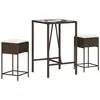 vidaXL Ensemble de bar de jardin 3 pcs et coussins brun résine tressée