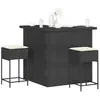 vidaXL Ensemble de bar de jardin 3 pcs avec coussins noir poly rotin