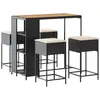 vidaXL Ensemble de bar de jardin 5 pcs avec coussins noir poly rotin