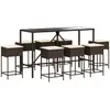 vidaXL Ensemble de bar de jardin 9 pcs avec coussins marron poly rotin