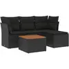 vidaXL Salon de jardin 5 pcs avec coussins noir résine tressée