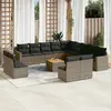 vidaXL Salon de jardin avec coussins 14 pcs gris résine tressée