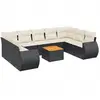 vidaXL Salon de jardin 10 pcs avec coussins noir résine tressée